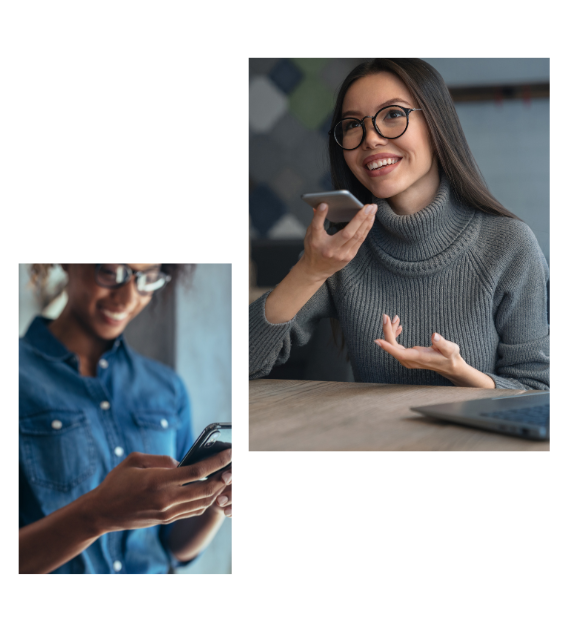 collage of woman texting on cell phone and talking on cell phone